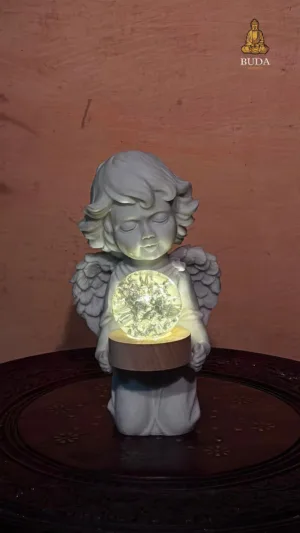ANJO GUARDIÃO COM ESFERA DE LUZ - MARMORITE (21cm)