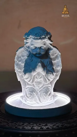 ANJO ORAÇÃO COM BASE ILUMINADA - MARMORITE (23cm)