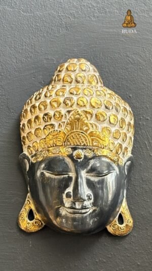 MÁSCARA BUDA PRETA E DOURADA - MADEIRA